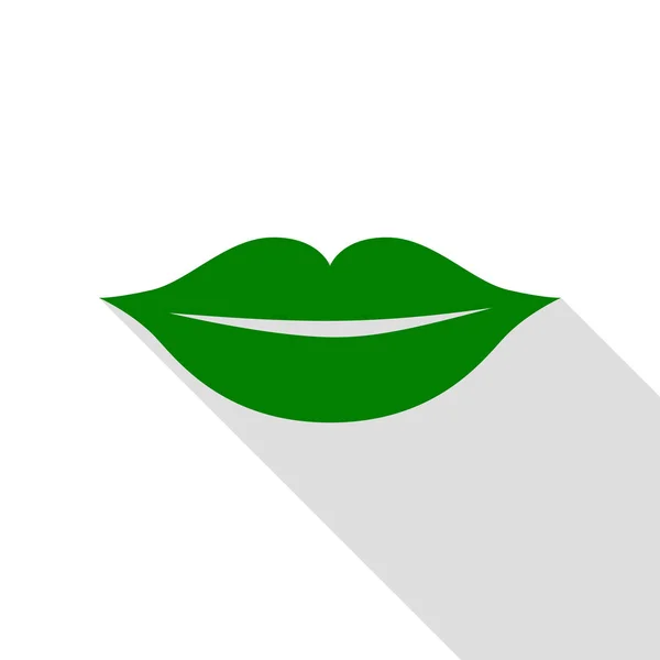 Lippen ondertekenen illustratie. Groen pictogram met vlakke stijl schaduw pad. — Stockvector