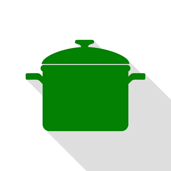 Teken van de pan koken. Groen pictogram met vlakke stijl schaduw pad. — Stockvector