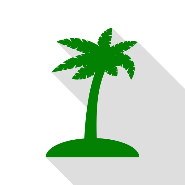 Coconut palm tree σημάδι. Πράσινο εικονίδιο με επίπεδη στυλ σκιάς διαδρομή. — Διανυσματικό Αρχείο