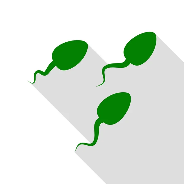 Spermatozoi segno illustrazione. Icona verde con percorso ombra in stile piatto . — Vettoriale Stock