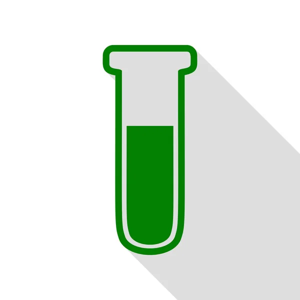 Tıbbi tüp simgesi. Laboratuvar cam işareti. Yeşil simge düz stil gölge yolu ile. — Stok Vektör