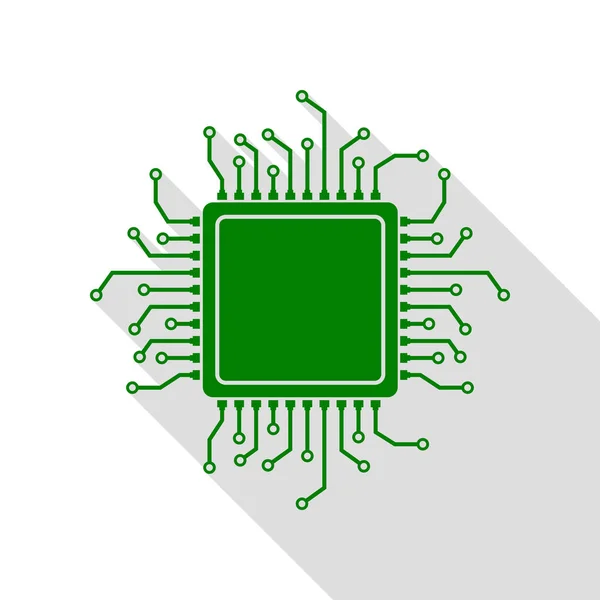 Illustration du microprocesseur CPU. Icône verte avec chemin d'ombre de style plat . — Image vectorielle