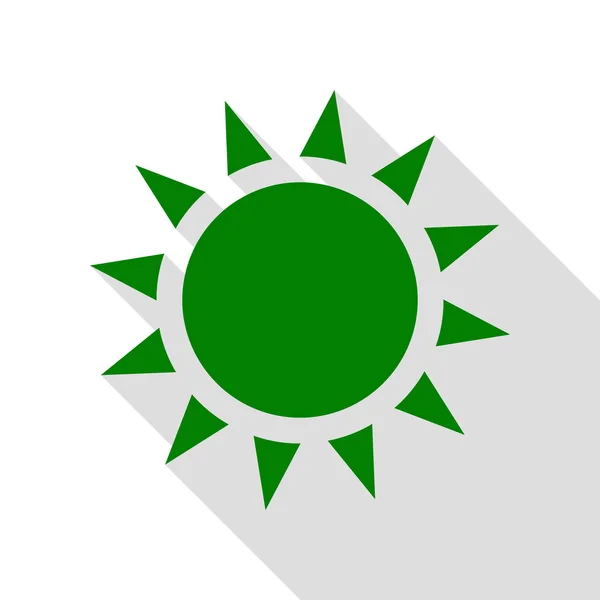 Signo de sol ilustración. Icono verde con camino de sombra de estilo plano . — Archivo Imágenes Vectoriales