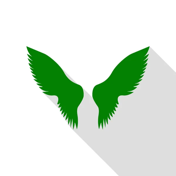 Vingar logga illustration. Grön ikon med platt stil skugga sökväg. — Stock vektor