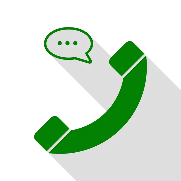 Telefon z mowy Bańka znak. Zielona ikona z ścieżkę cień płaski. — Wektor stockowy