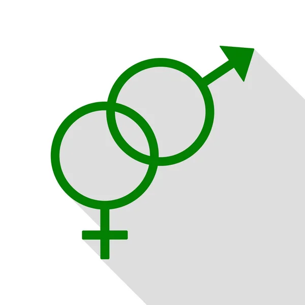 Signo de símbolo sexual. Icono verde con camino de sombra de estilo plano . — Vector de stock