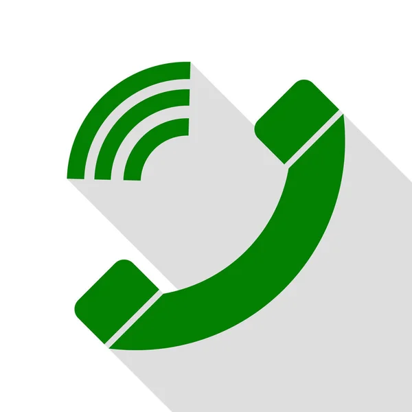 Ilustracja znak telefon. Zielona ikona z ścieżkę cień płaski. — Wektor stockowy