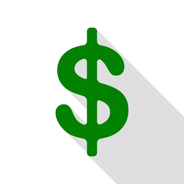 Dólares sinal ilustração. símbolo de moeda USD. Rótulo monetário. Ícone verde com estilo plano sombra caminho . — Vetor de Stock