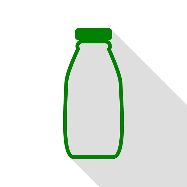 Signe de bouteille de lait. Icône verte avec chemin d'ombre de style plat . — Image vectorielle