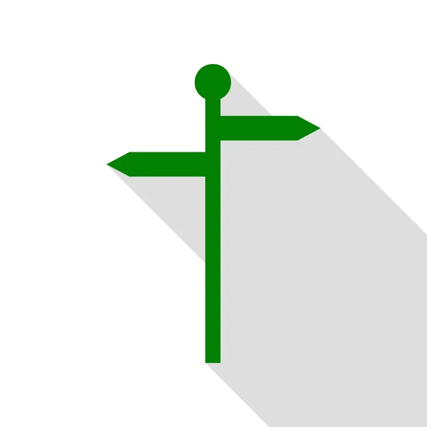 Direction panneau routier. Icône verte avec chemin d'ombre de style plat . — Image vectorielle