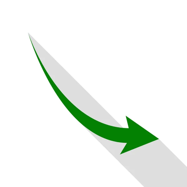 Segnale freccia decrescente. Icona verde con percorso ombra in stile piatto . — Vettoriale Stock