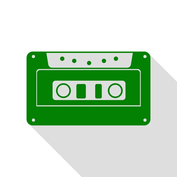 Cassettepictogram, geluidsband teken. Groen pictogram met vlakke stijl schaduw pad. — Stockvector