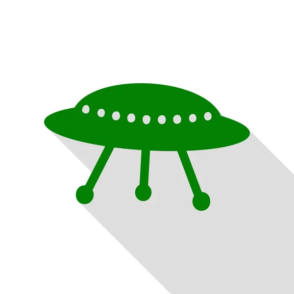 UFO egyszerű jel. Zöld ikon, a lapos stílusú shadow elérési út. — Stock Vector