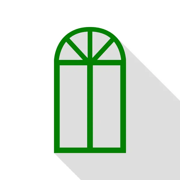 Fenêtre simple signe. Icône verte avec chemin d'ombre de style plat . — Image vectorielle