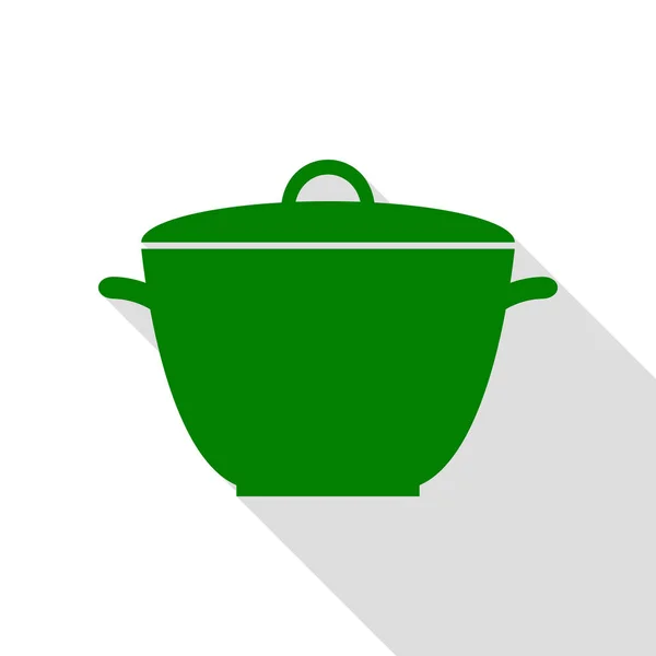 Segno semplice pentola. Icona verde con percorso ombra in stile piatto . — Vettoriale Stock