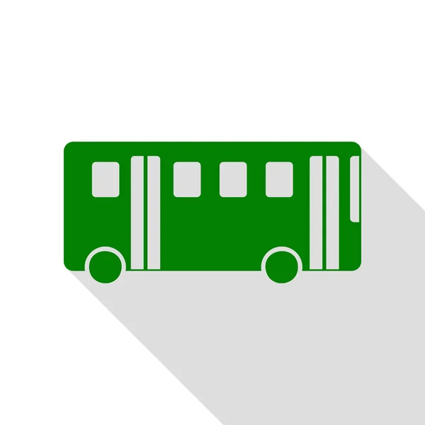 Autobus semplice segno. Icona verde con percorso ombra in stile piatto . — Vettoriale Stock
