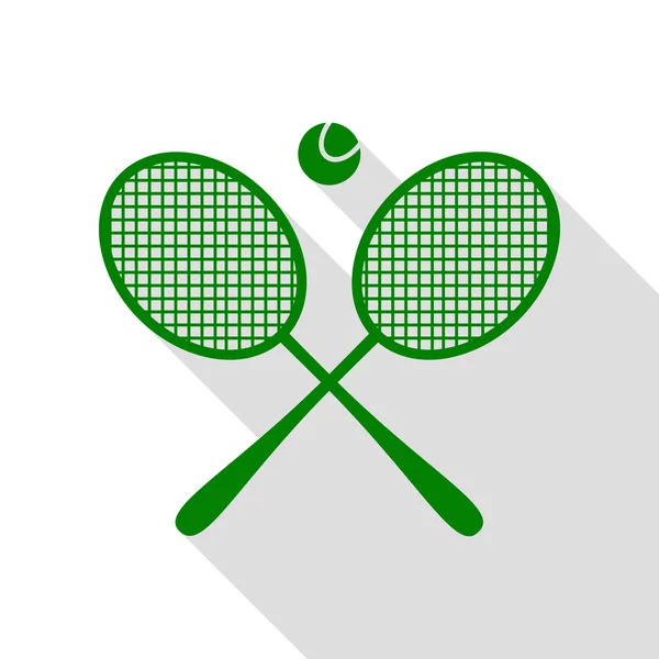 Señal de raqueta de tenis. Icono verde con camino de sombra de estilo plano . — Vector de stock