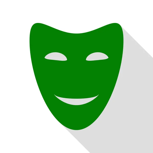 Komedie theatrale maskers. Groen pictogram met vlakke stijl schaduw pad. — Stockvector