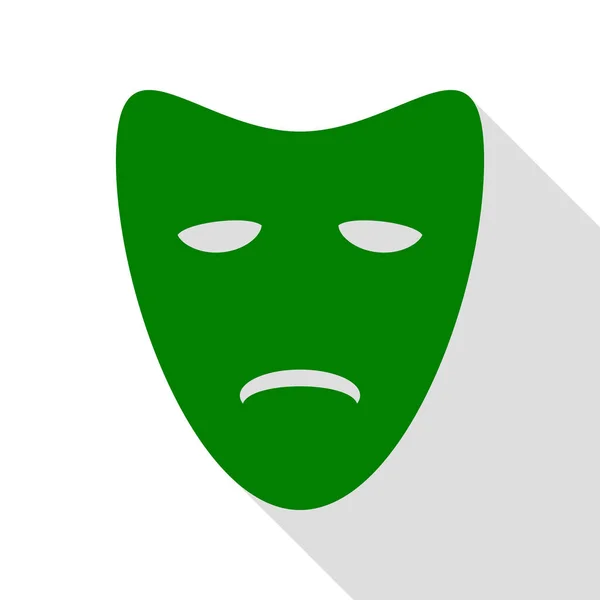 Tragedi teatraliska masker. Grön ikon med platt stil skugga sökväg. — Stock vektor