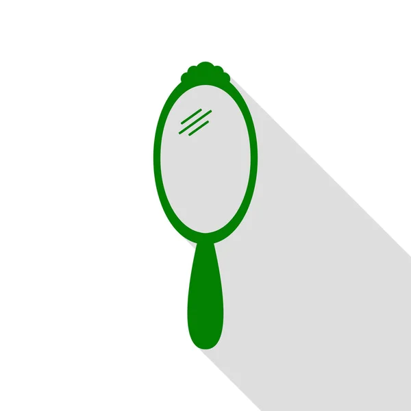 Signo de espejo de mano. Icono verde con camino de sombra de estilo plano . — Vector de stock
