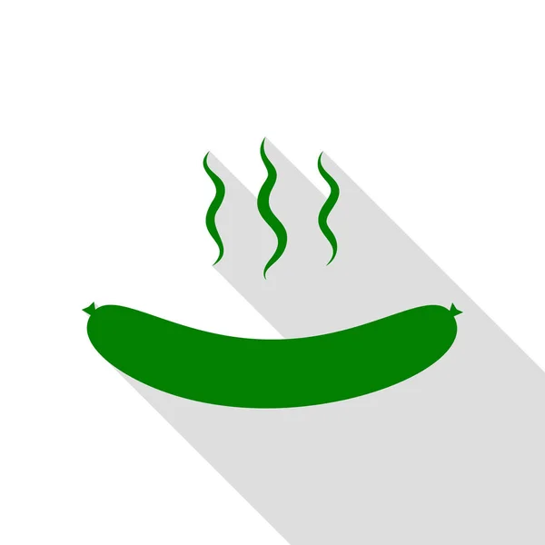 Salchicha simple signo. Icono verde con camino de sombra de estilo plano . — Vector de stock