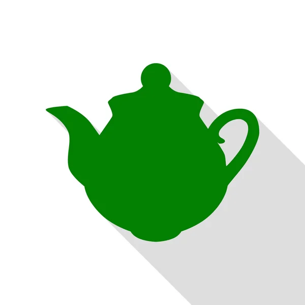 Señal de fabricante de té. Icono verde con camino de sombra de estilo plano . — Archivo Imágenes Vectoriales