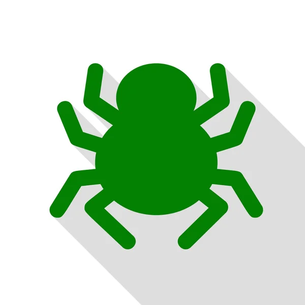 Signo de araña ilustración. Icono verde con camino de sombra de estilo plano . — Vector de stock