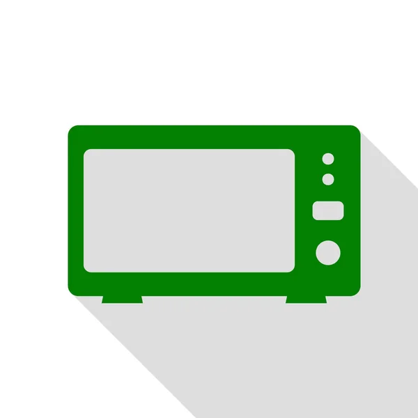 Signo de microondas ilustración. Icono verde con camino de sombra de estilo plano . — Vector de stock