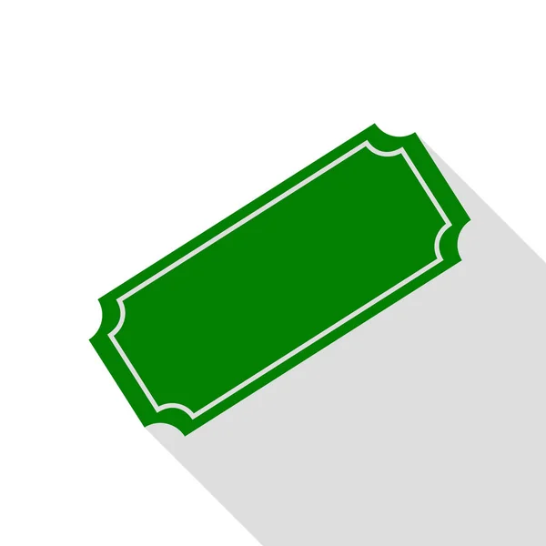Illustrazione del segno del biglietto. Icona verde con percorso ombra in stile piatto . — Vettoriale Stock