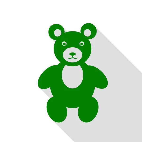 泰迪熊签署的插图。绿色图标，带平面样式阴影路径. — 图库矢量图片