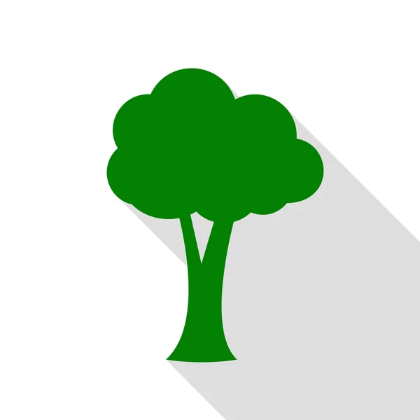 Signo de árbol ilustración. Icono verde con camino de sombra de estilo plano . — Vector de stock