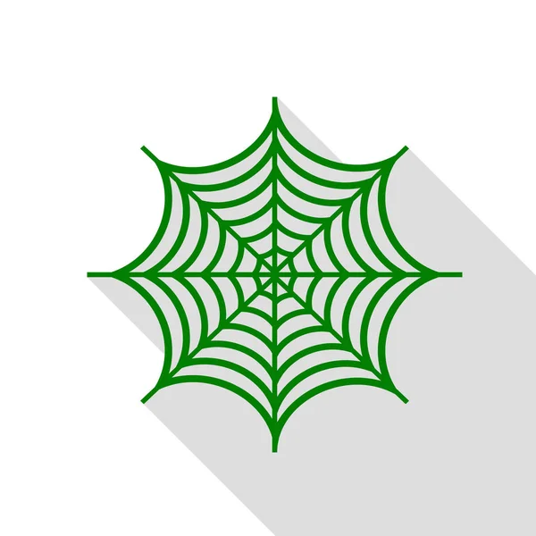 Spider en la ilustración web. Icono verde con camino de sombra de estilo plano . — Vector de stock