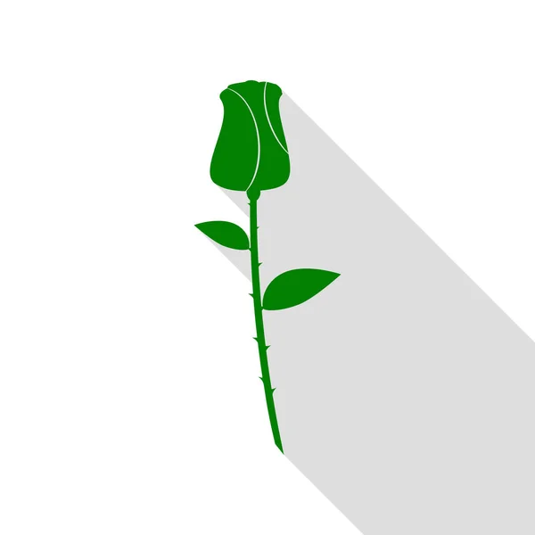 玫瑰标志图。绿色图标，带平面样式阴影路径. — 图库矢量图片