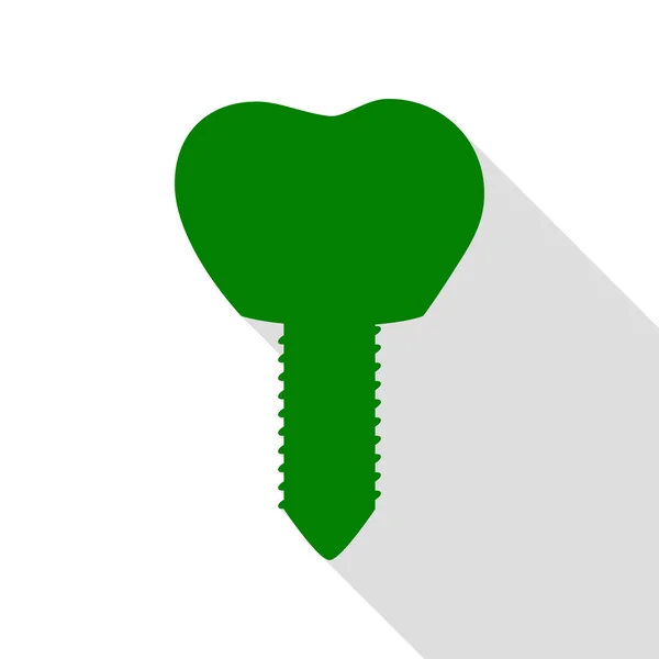Tand implantaat teken illustratie. Groen pictogram met vlakke stijl schaduw pad. — Stockvector