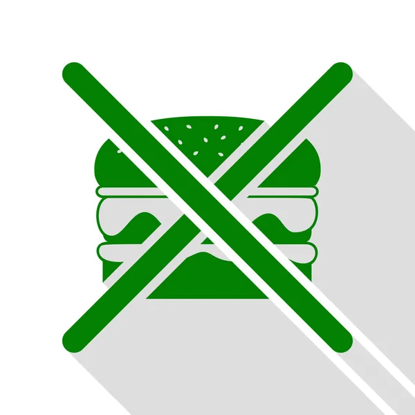 Nessun segno di hamburger. Icona verde con percorso ombra in stile piatto . — Vettoriale Stock
