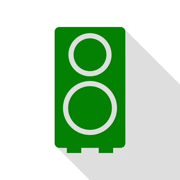 スピーカーの記号の図。フラット スタイルのシャドウのパスと緑色のアイコン. — ストックベクタ