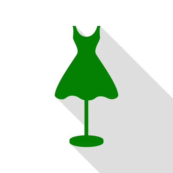 Skyltdocka med klänning skylt. Grön ikon med platt stil skugga sökväg. — Stock vektor