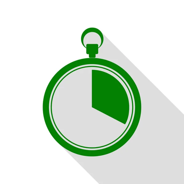 Il cartello del cronometro di 20 secondi e minuti. Icona verde con percorso ombra in stile piatto . — Vettoriale Stock