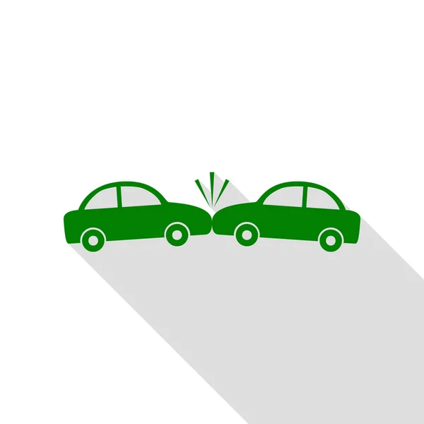 Señal de coches estrellados. Icono verde con camino de sombra de estilo plano . — Vector de stock