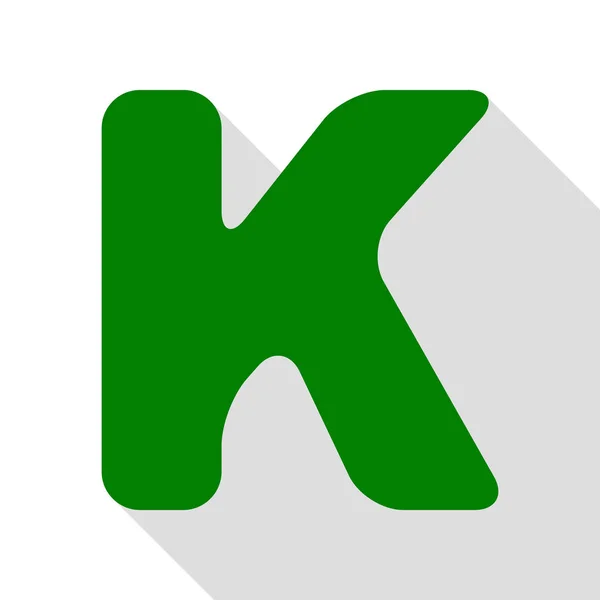 Unsur desain huruf K sign. Ikon hijau dengan tapak bayangan gaya datar . - Stok Vektor