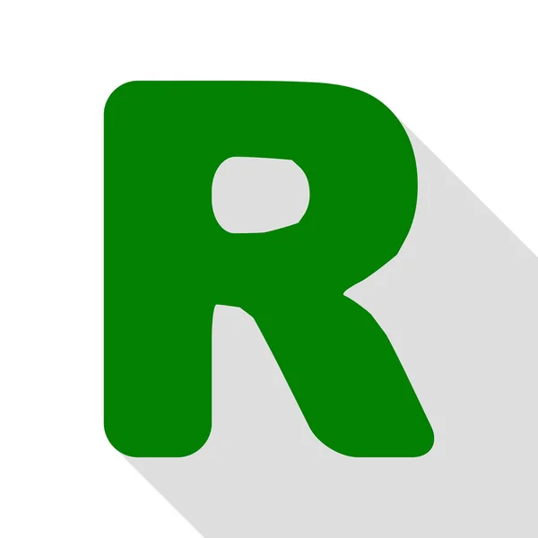 R サインはデザイン テンプレートの要素です。フラット スタイルのシャドウのパスと緑色のアイコン. — ストックベクタ