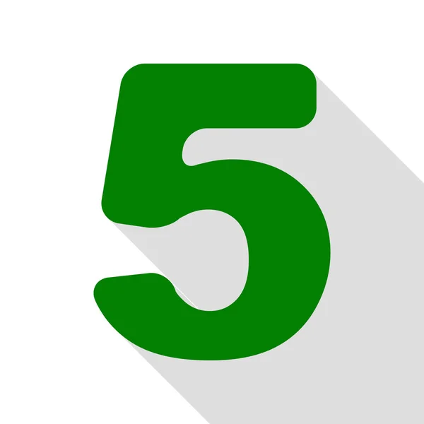 Číslo 5 znamení prvek šablony návrhu. Zelená ikona s ploché styl stínu cestou. — Stockový vektor