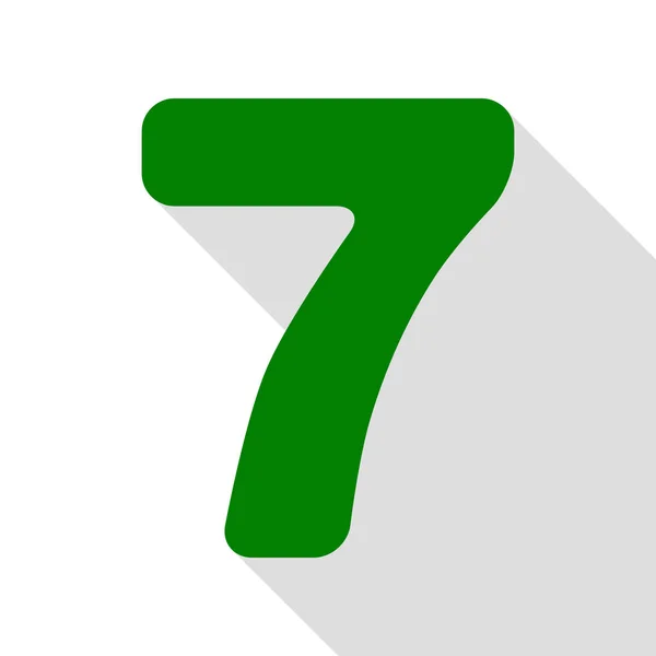 Číslo 7 znamení prvek šablony návrhu. Zelená ikona s ploché styl stínu cestou. — Stockový vektor