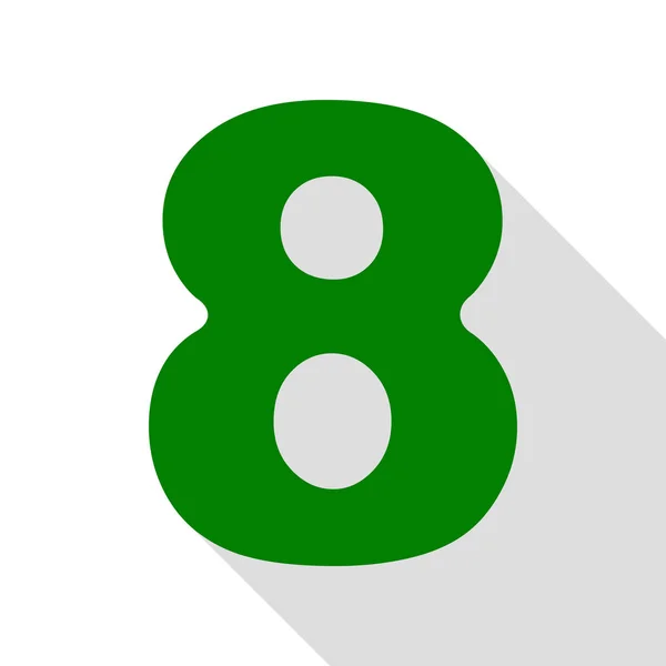 Numer 8 znak projekt szablonu elementu. Zielona ikona z ścieżkę cień płaski. — Wektor stockowy