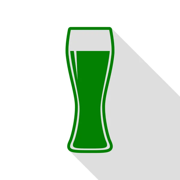Znak szkło piwa. Zielona ikona z ścieżkę cień płaski. — Wektor stockowy