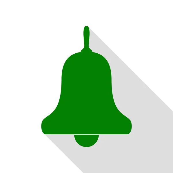 Alarma de campana, señal de timbre. Icono verde con camino de sombra de estilo plano . — Vector de stock