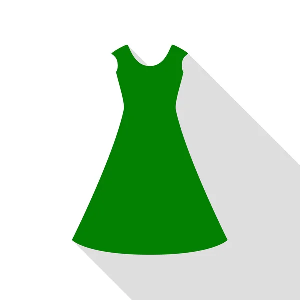 Schöne lange Kleid Zeichen grüne Ikone mit flachen Stil Schatten Pfad. — Stockvektor