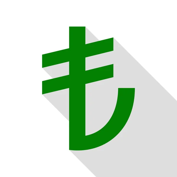 Firma de Turkiey Lira. Icono verde con camino de sombra de estilo plano . — Vector de stock