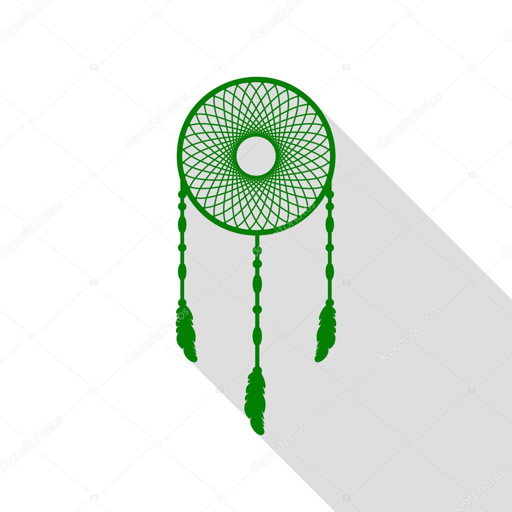 Dream catcher sign. Green icon with flat style shadow path.
