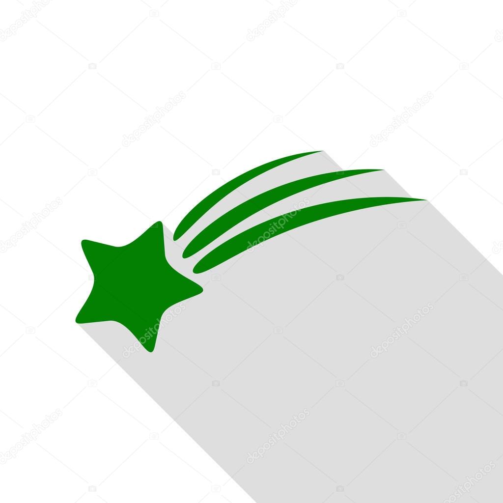 Shooting star sign. Green icon with flat style shadow path.